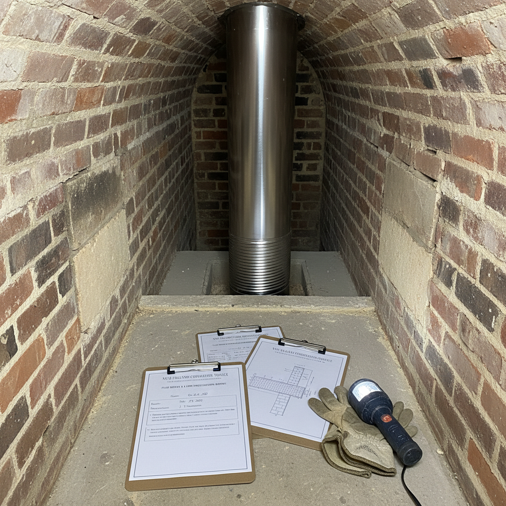 After flue liner installation Greater Boston MA new stainless steel