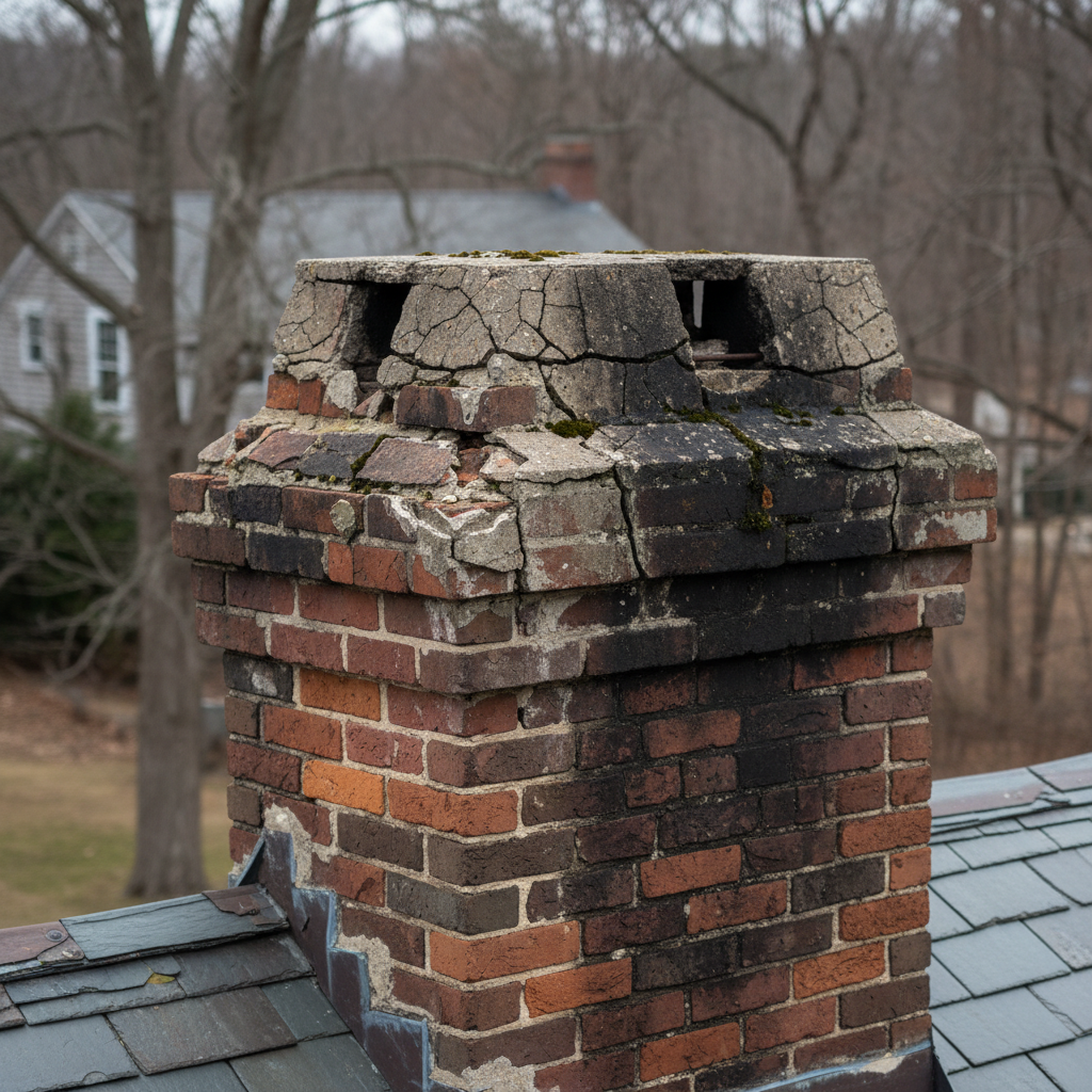 Before chimney crown repair Boston MA with cracks